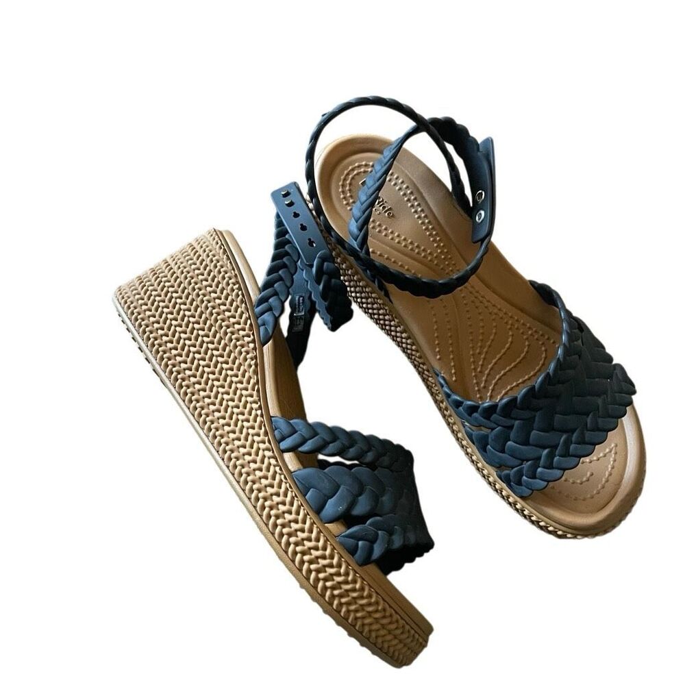 Crocs literide RARE wedge strappy ankle woven braided black tan boho festival co - Picture 4 of 5